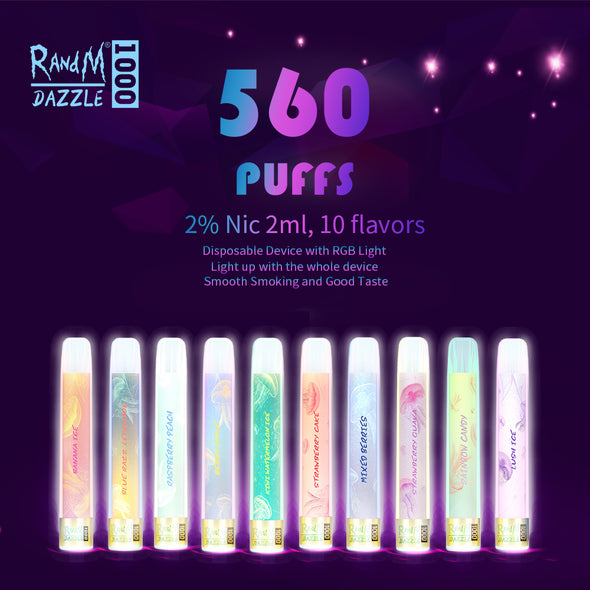 1000 Puffs 1.99ML E Liquid Disposible E Cigarette 6 Colors RGB Light Vape