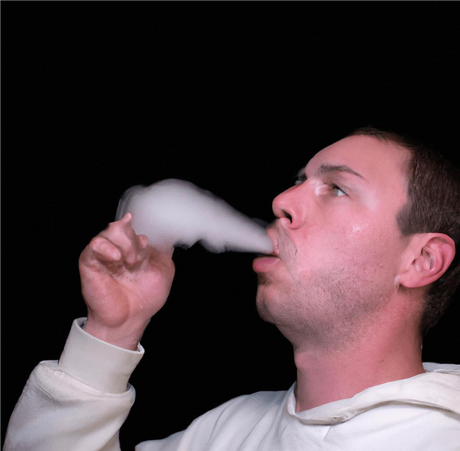 A person exhaling a cloud of vapor with a relaxed expression on their face..png